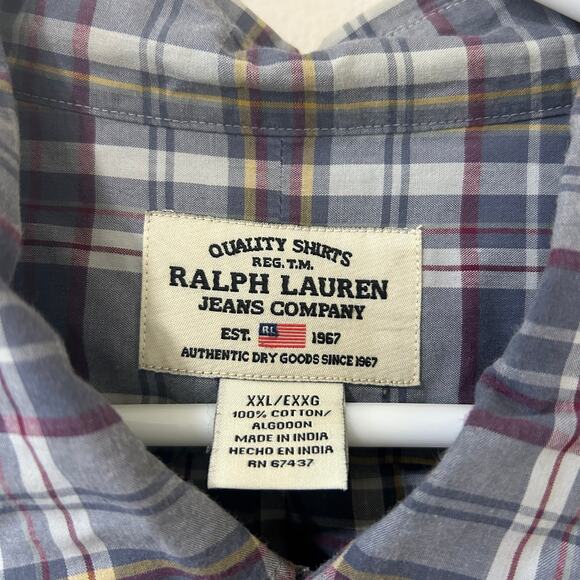 Ralph Lauren Jeans Co Vtg Mens Sz XXL Plaid Short Sleeve Button Down Shirt 90s - Picture 3 of 4